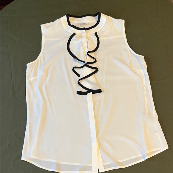 Calvin Klein White Blouse with Black Trim - Picture 1 of 7